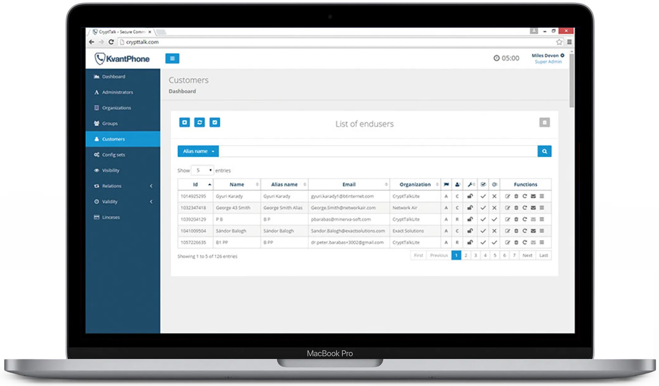 KvantPhone: secure administration interface.