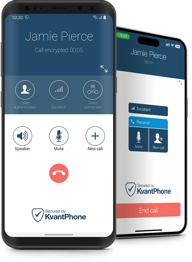 KvantPhone application screens on Android and iOS phones